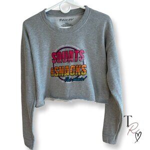 Peachy Athletic “Squats & Snacks” Cropped Fleece Crewneck Sweatshirt Size Medium